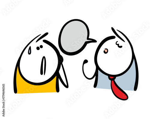 Cartoon businessman, a bank employee, tells the client the terms of the loan. vector illustration of personal finances, a conversation between two friends from a comic book, unpleasant news.