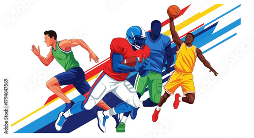 Dynamic athletes in motion showcasing power and athletic prowess for sports and fitness promotions