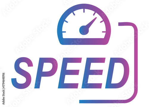 Dynamic speed gauge icon with bold 'SPEED' text, symbolizing rapid progress and performance in modern business and technology