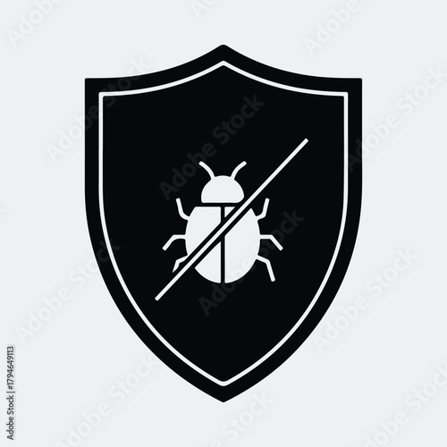 Silhouette anti bug shield security virus protection vector illustration