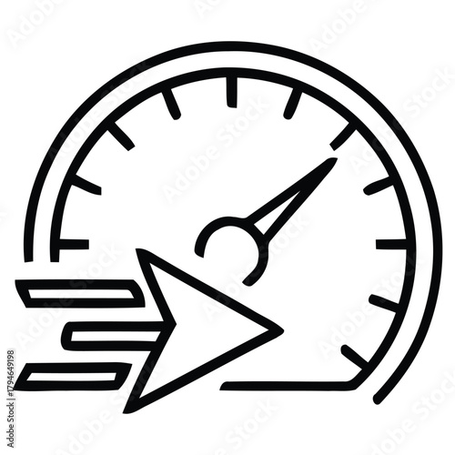 Dynamic speed indicator with arrow showing rapid progress and acceleration for business growth and performance metrics