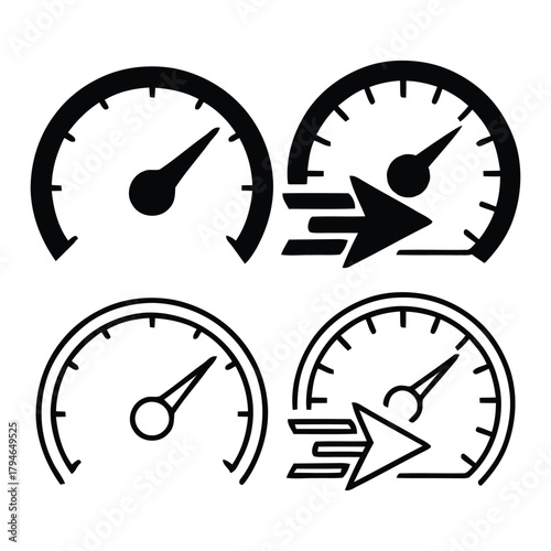 Dynamic speedometers with speed lines convey rapid progress, performance, and achievement in modern business and technology contexts