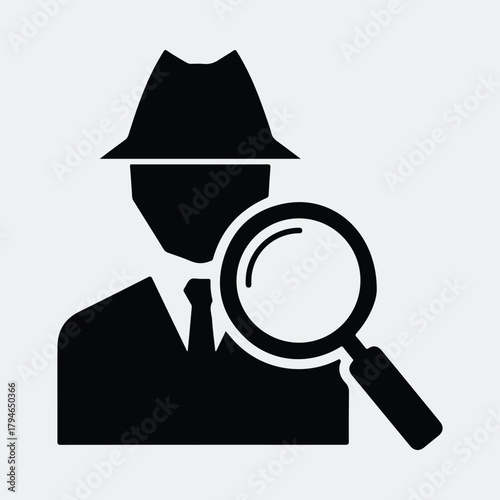 Silhouette detective with magnifying glass investigation vector illustration