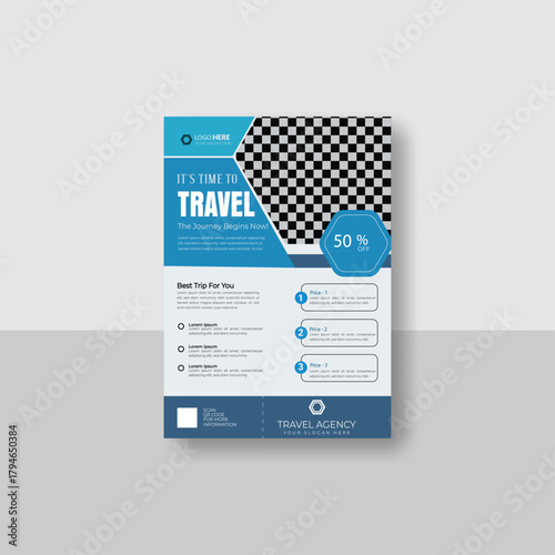 Life's a Journey' is the theme of this clean layout corporate travel agency flyer and service brochure design, which is easily customizable for both business and leisure travel.