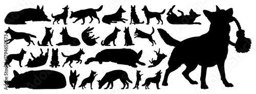 German Shepherd Silhouette Set - Guard Dog Poses Vector Collection, Transparent Background
