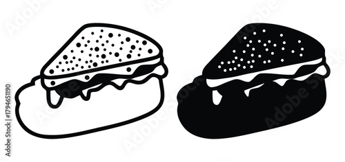 Delicious sandwich icons in outline and solid black styles offer versatile visual appeal for food branding and menus