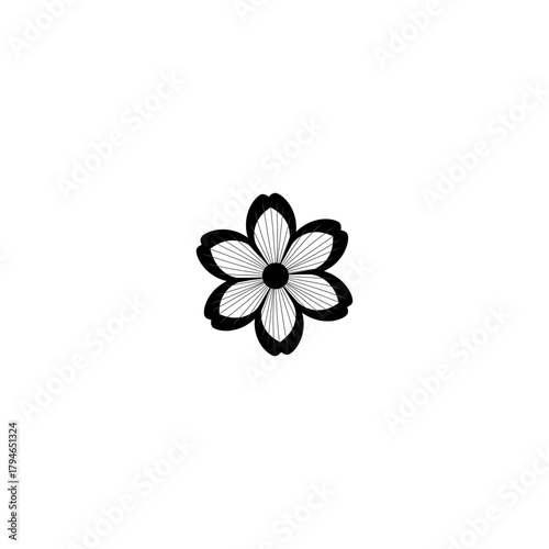 Minimalist black and white flower illustration on white background design element