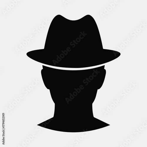 Silhouette man head with fedora hat front view vector illustration