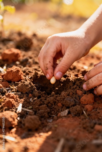 Wallpaper Mural Close-Up of Child’s Hands Planting a Small Seed in Soil under Warm Natural Sunlight Torontodigital.ca