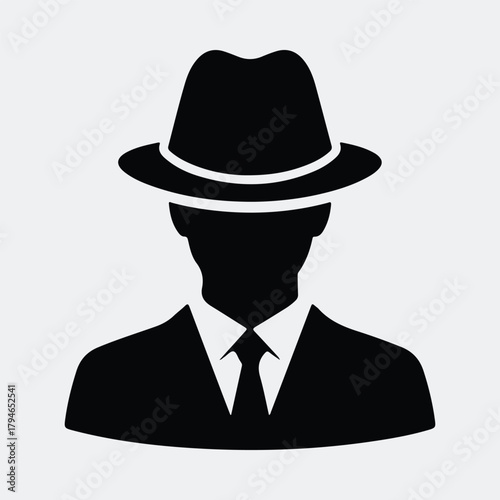 Silhouette of a mysterious man wearing suit and hat vector illustration