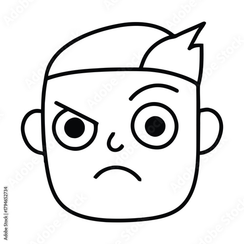 Frowning cartoon face with angry expression and sharp eyebrows conveying frustration and disapproval