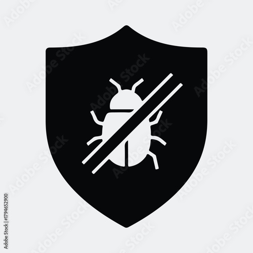 Silhouette pest control beetle in shield crossed out vector illustration