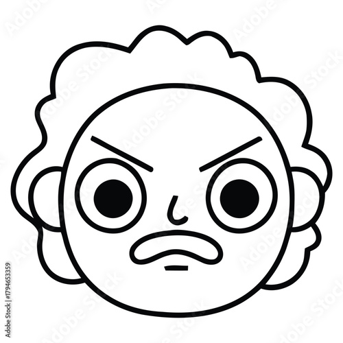 Expressive cartoon face conveying frustration and anger with bold black outlines and simple design, perfect for conveying negative emotions in communication projects.
