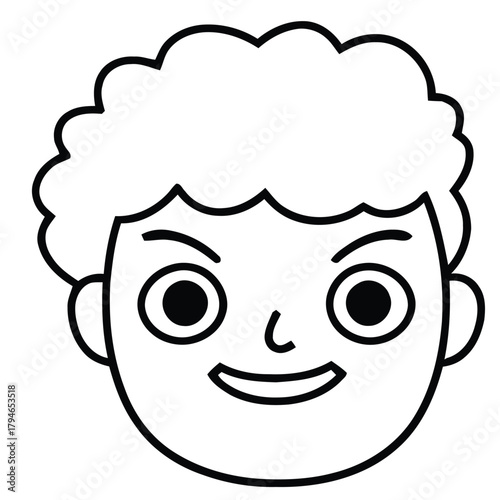 Playful cartoon boy with curly hair and a wide grin, conveying joy and innocence for kid-friendly projects and cheerful designs.