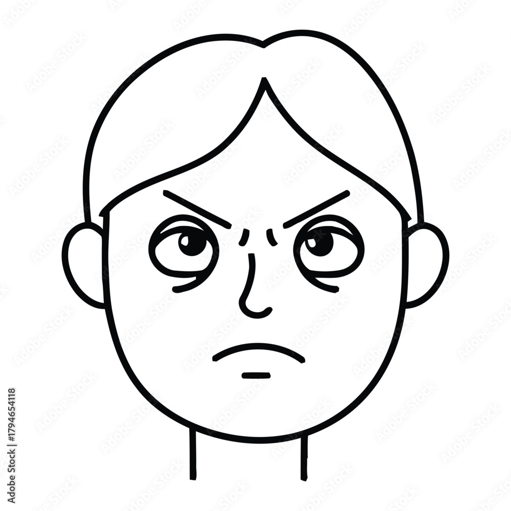 Obraz premium Frustrated cartoon face expressing anger and annoyance with furrowed brow and downturned mouth
