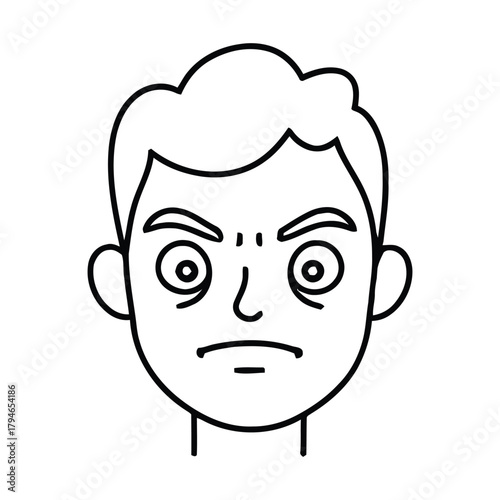 Distressed man's face with wide eyes and furrowed brow expressing worry and shock in a simple line art style