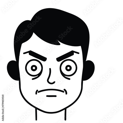 Frowning man's face expressing frustration and anger with intense, glaring eyes and furrowed brow