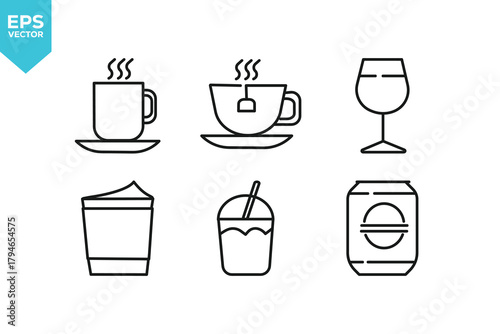 Set of line icons Drinks. Outline icons collection stock illustration