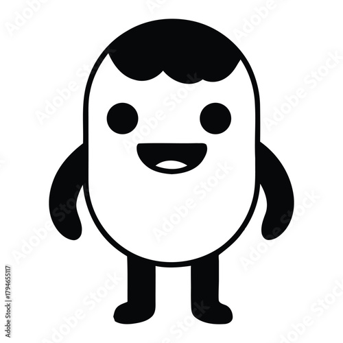 Cheerful cartoon character with big smile and round eyes, a friendly and approachable mascot for brands and kids' content