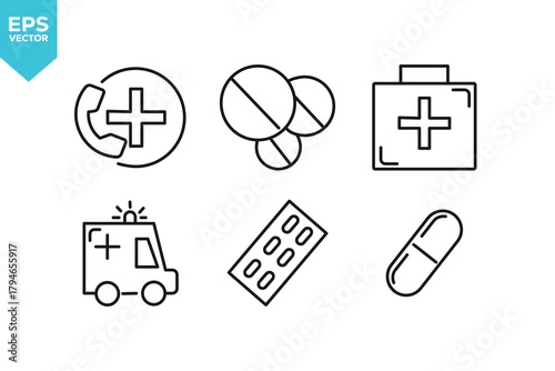 Set of line icons Medical. Outline icons collection stock illustration
