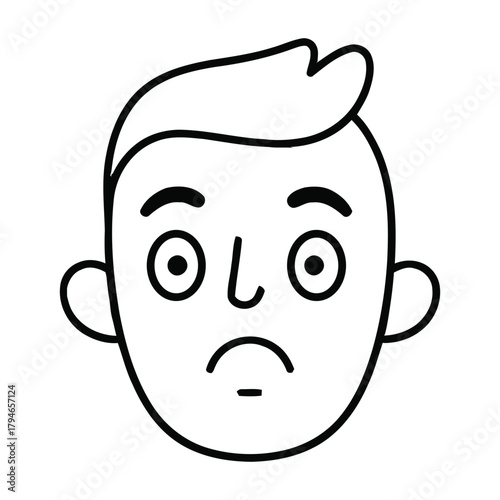 Stylized cartoon face expressing disappointment and sadness with simple line art design