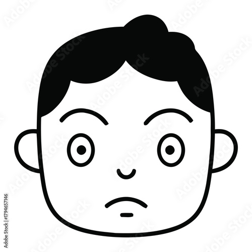 Frustrated child face icon with furrowed brow and downturned mouth conveying unhappiness and distress