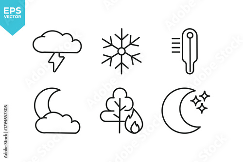 Set of line icons Weather. Outline icons collection stock illustration