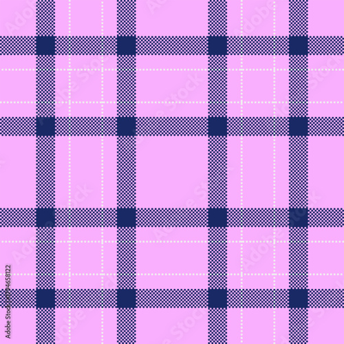 Repeat seamless check tartan, cover texture fabric plaid. Customized pattern textile vector background in purple and blue colors.