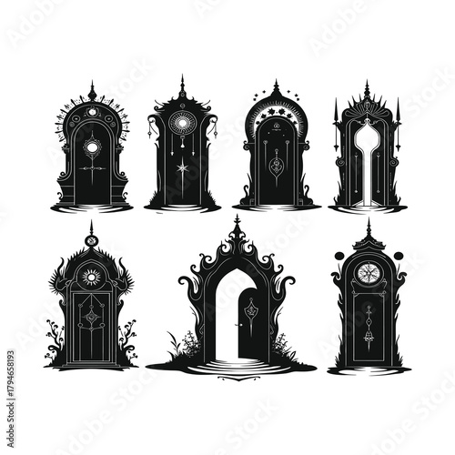 Mysterious fantasy ornate portals collection.