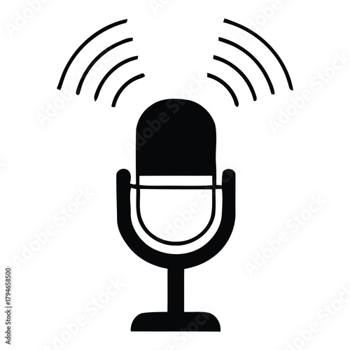 Dynamic retro microphone broadcasting sound waves, perfect for podcasting, music, or broadcast media projects