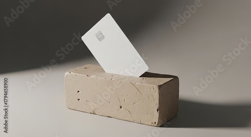 Minimalist Credit Card Mockup on Concrete Block.
