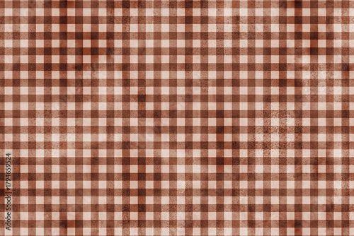 濃い茶色と薄い茶色のギンガムチェック柄背景　水彩テクスチャ
Dark brown and light brown gingham check pattern background watercolor texture
