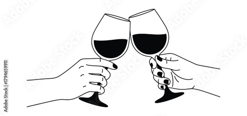 Two hands clinking wine glasses in a celebratory toast, symbolizing connection, joy, and shared moments of happiness and success.