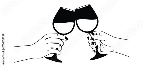 Two hands clinking wine glasses in a celebratory toast, symbolizing friendship, success, and shared moments of joy.
