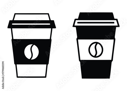 Stylish coffee cups with iconic bean logo, perfect for cafes, branding, and beverage promotions, instantly conveying warmth and energy.