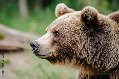 An elegant profile shot of a grizzly bear, demonstrating its strong features and connection to the wilderness, embodying the spirit of natural wildlife.
