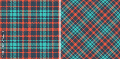 Textile plaid background of fabric check vector with a tartan seamless pattern texture. Set in retro colors for premium quality products.