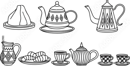 Moroccan Tea Time Line Art Illustration