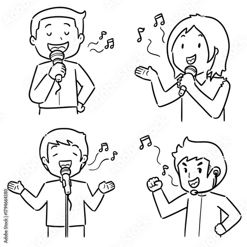 vector set of singer cartoon