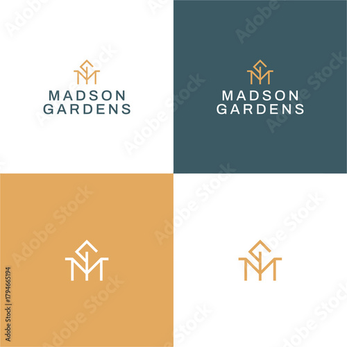 Elegant MG monogram logo design for Madson Gardens real estate company.