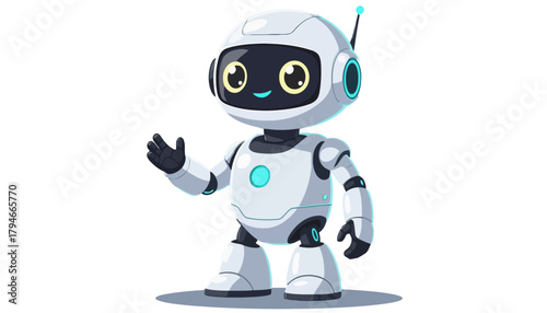 Friendly Artificial Intelligence Robot Character Waving Hello, Modern Digital Technology Concept
