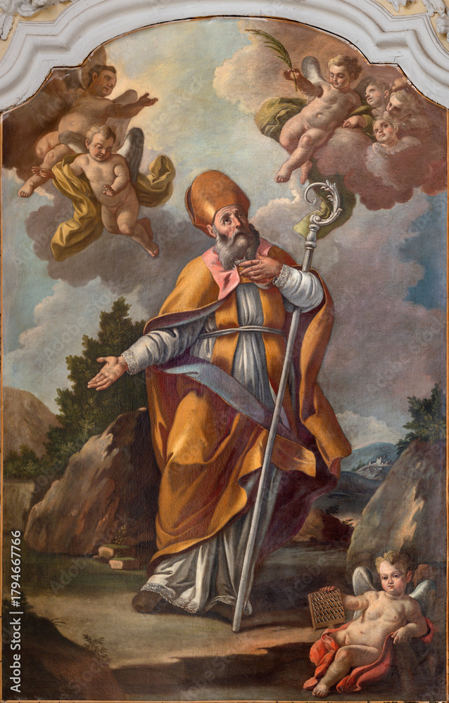 Fototapeta premium POSITANO, ITALY - OCTOBER 7, 2025: The painting of St. Biagio in the church Chiesa di Maria Santissima del Rosario by unknown baroque artist (1780).