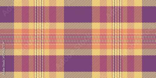Relax check seamless pattern, back background textile vector. French plaid fabric texture tartan in magenta and yellow colors.