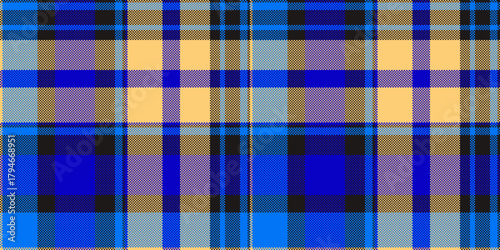 Packaging tartan fabric plaid, layer vector check seamless. Regular background textile texture pattern in amber and black colors.
