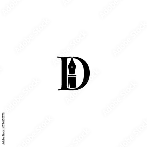 Letter d with pen nib logo isolated on white background for design