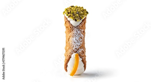Italian cannoli dessert with pistachio and cream