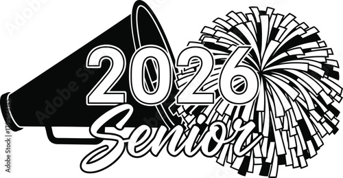 2026 senior megaphone pom-pom graphic for graduation announcement