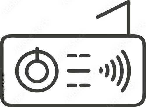 Simple line art icon of a radio transmitter with antenna and signal waves