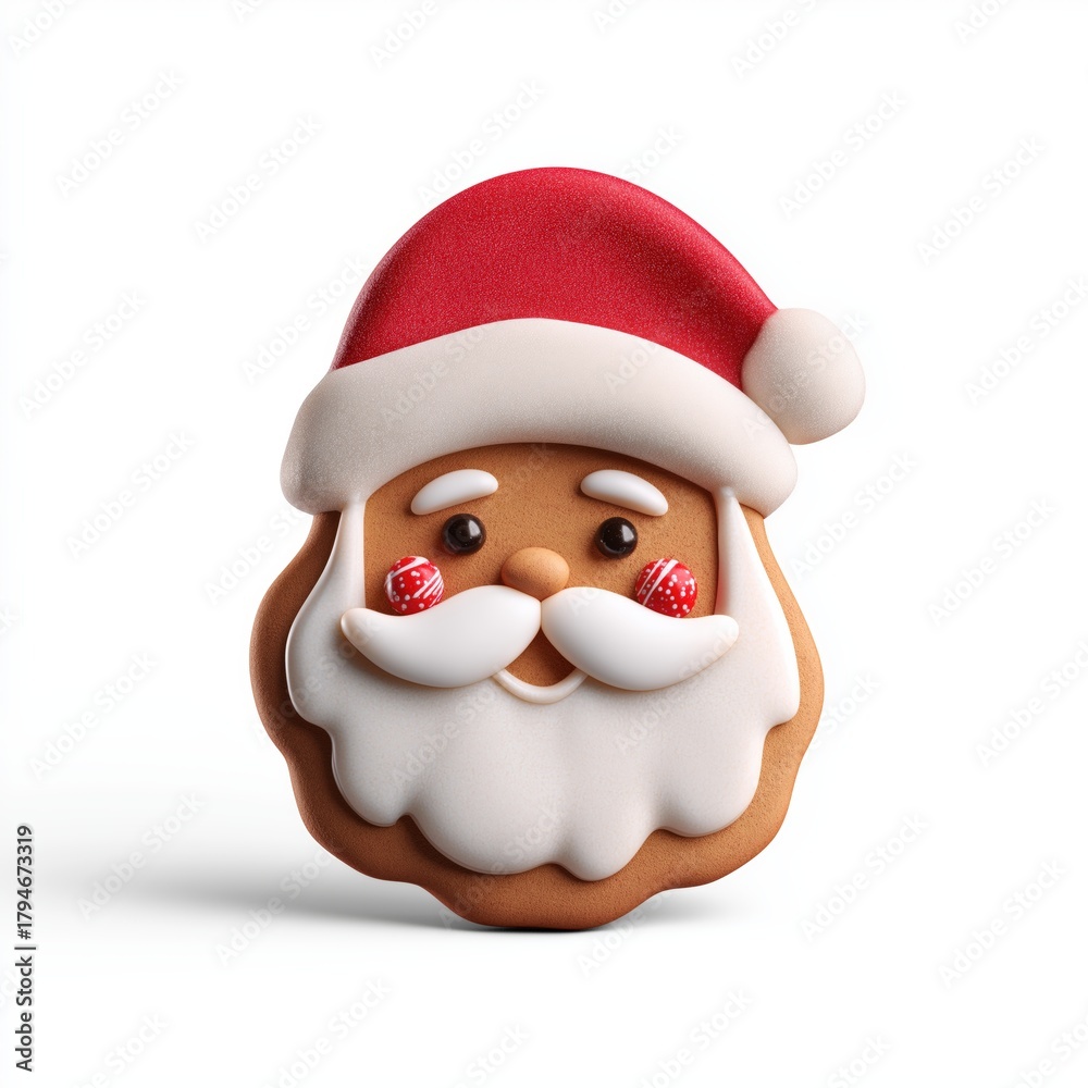 Fototapeta premium Festive Christmas Santa Cookie with Cheery Holiday Design, Adorable Gingerbread Shape, Tasty Seasonal Treat for Celebration and Holiday Decor