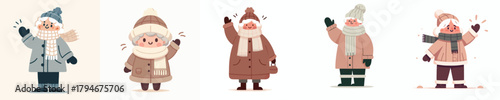 vector grandmother waving hand in thick winter clothes